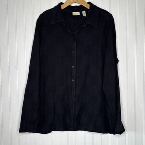 Vtg Classic Element Shirt LG 14/16 Black Button Up Linen Cotton Blend Broadcloth